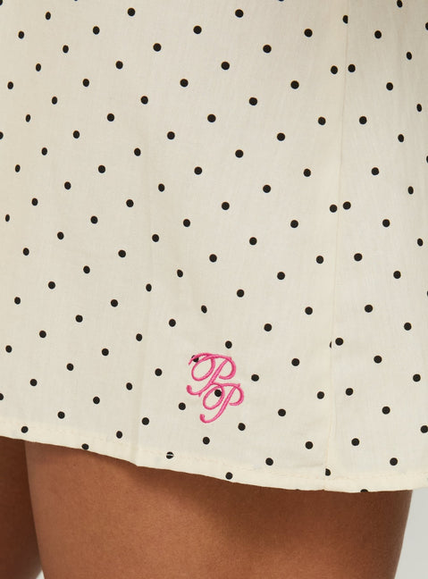 Nattalie Babydoll Sleep Mini Dress Cream Polka Dot