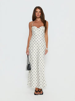 Costella Halter Satin Maxi Dress Cream Polka Dot