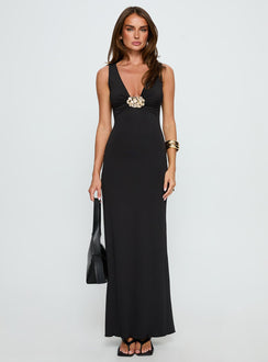 Adalie Hardware Plunge Maxi Dress Black