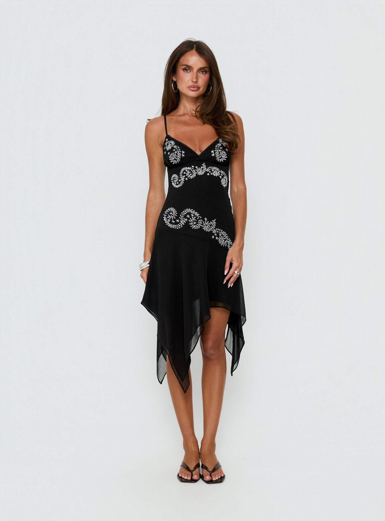 Pappilion Asymmetrical Midi Dress Black | Princess Polly
