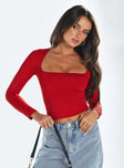 Long sleeve top Low square neckline Good stretch Lined body