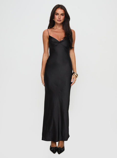 princess polly black dress long Princess Polly Lanai chiffon drape detail maxi dress in black