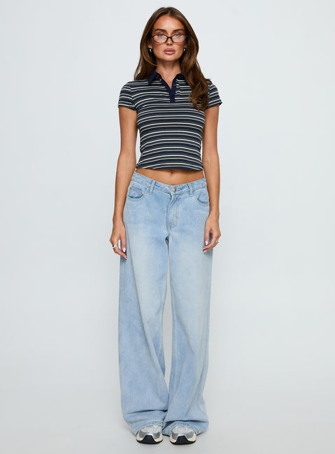 Sylvanna Collared Top Navy Stripe