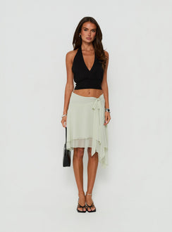Ophella Tie Waist Chiffon Midi Skirt Sage