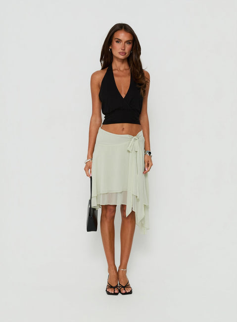 Ophella Tie Waist Chiffon Midi Skirt Sage