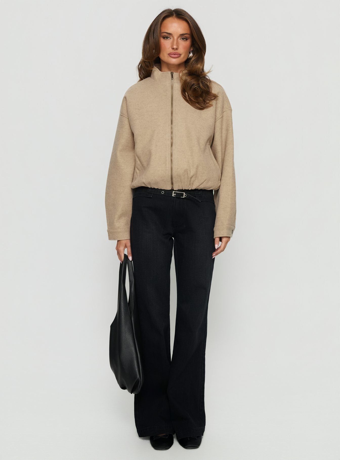 Chayden Cropped Bomber Jacket Beige | Princess Polly