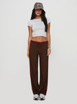 front view of model wearing Princess Polly Maranie Pants Brown / Red Low Rise Pants 