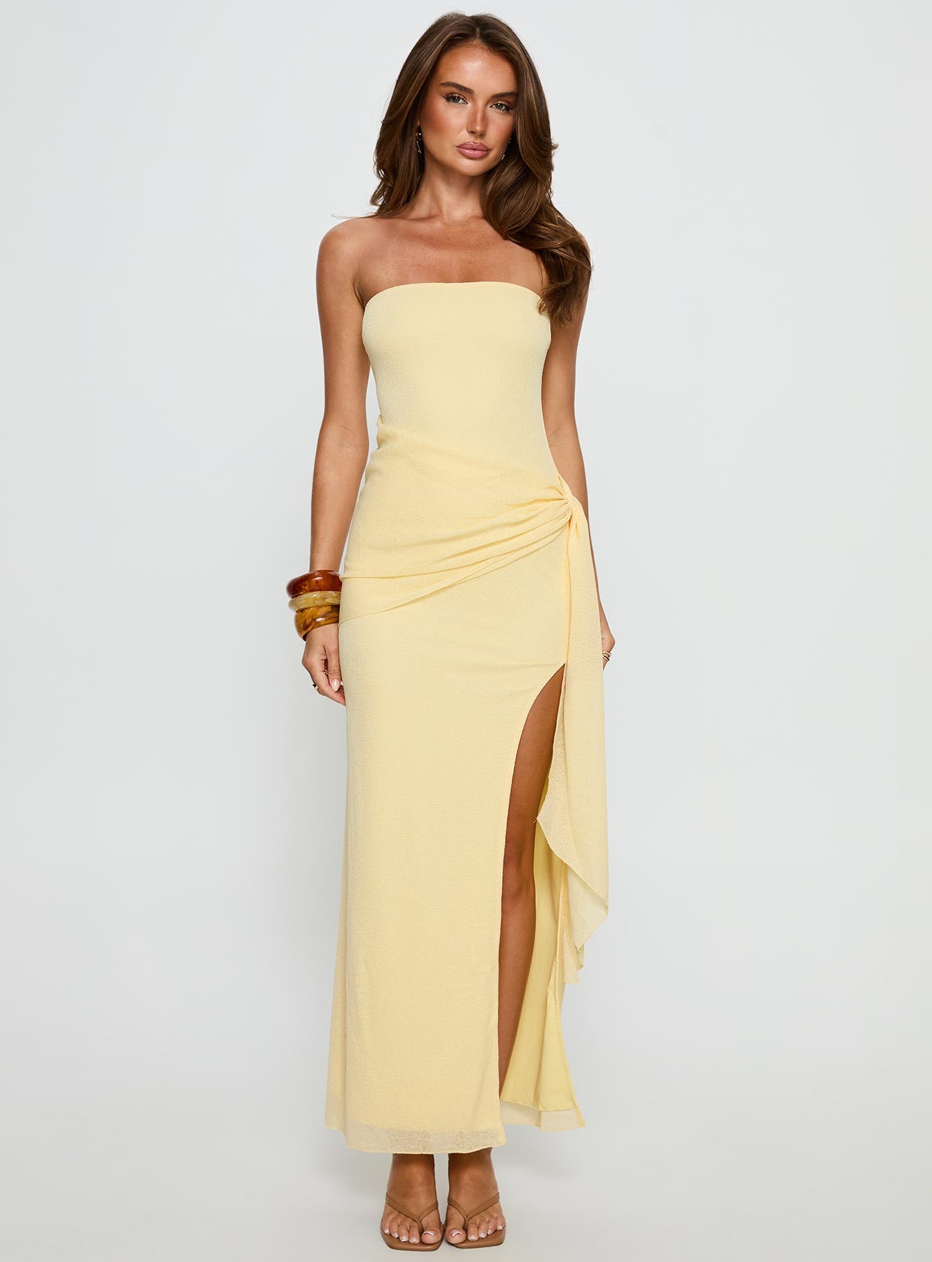 yellow high low dress Analeah Strapless Maxi Dress | Lemon yellow | Womens