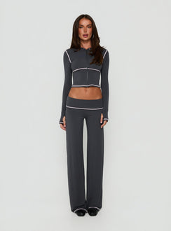 Kimberlyn Long Sleeve Jersey Zip Through Top Grey