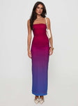 side view of model wearing Princess Polly Stolen Love Strapless Maxi Dress Pink / Purple Ombre Straight Neck 