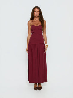 Marguerite Halter Maxi Dress Ruby Wine