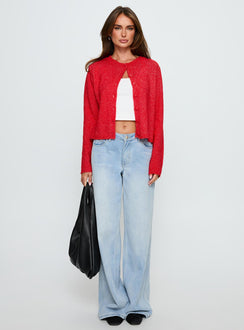 back view of model wearing Princess Polly Denmark Cardigan Red cropped 