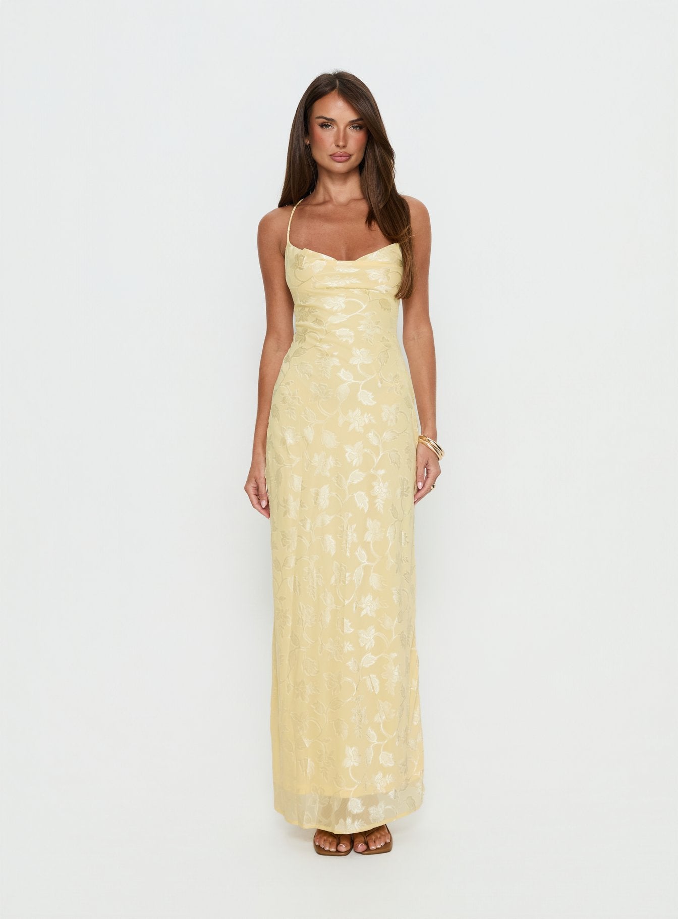 Celena Maxi Dress Burnout | Lemon | Womens | Princess Polly Lower Impact Celena Maxi Dress Burnout | Lemon | Womens | Princess Polly Lower Impact