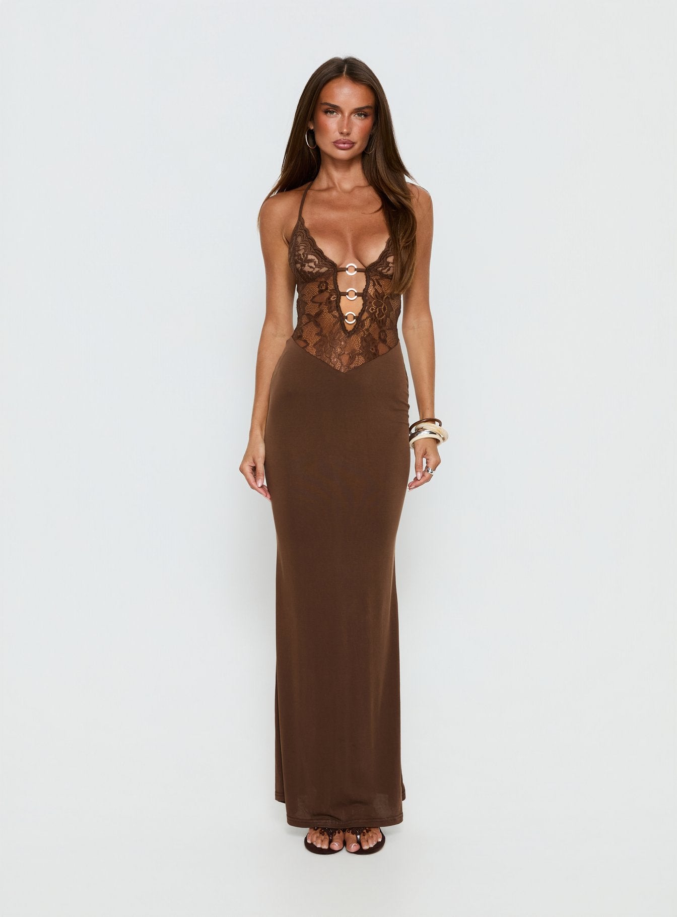 Totema Lace Halter Maxi Dress Chocolate | Princess Polly Totema Lace Halter Maxi Dress Chocolate | Princess Polly
