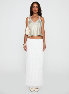   front view of model wearing Princess Polly Estefania Maxi Skirt White Maxi 