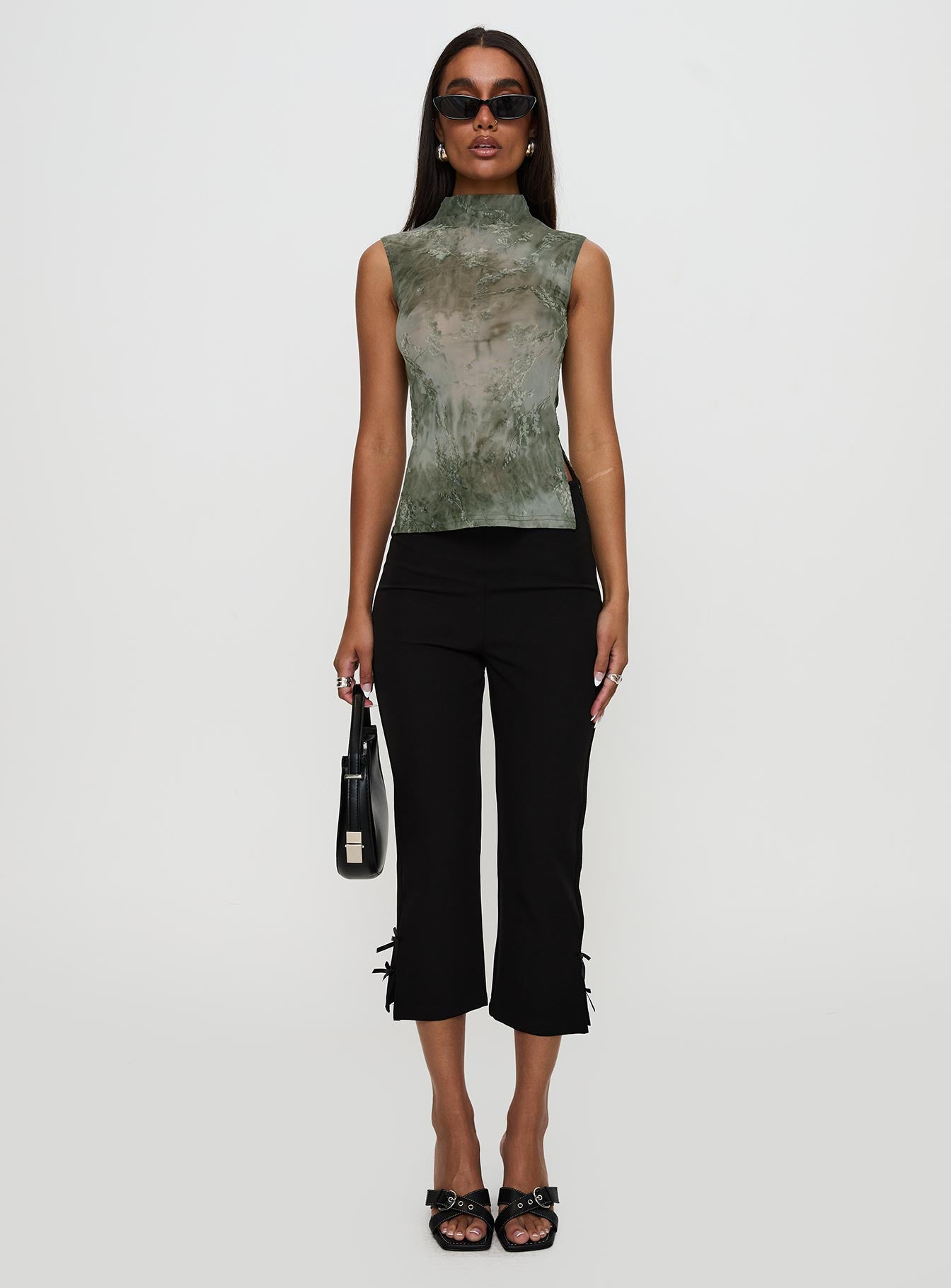 back view of model wearing Princess Polly Nights All Alone High Neck Top Multi Sleeveless High Neck 