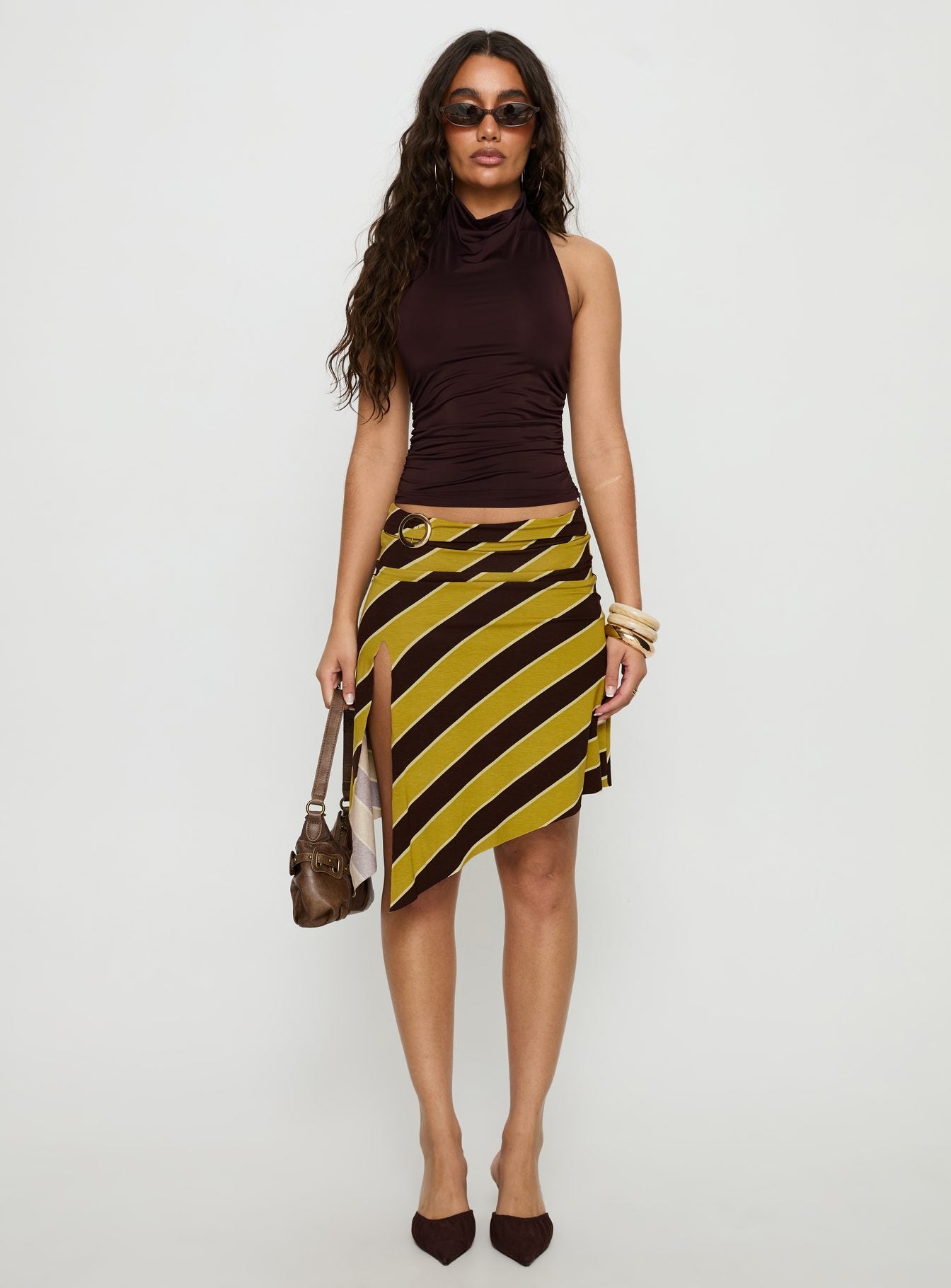 スカート SHE Tokyo Victoria monotone stripe 38 Sherry Skirt Stripe Retro Yellow | Princess Polly