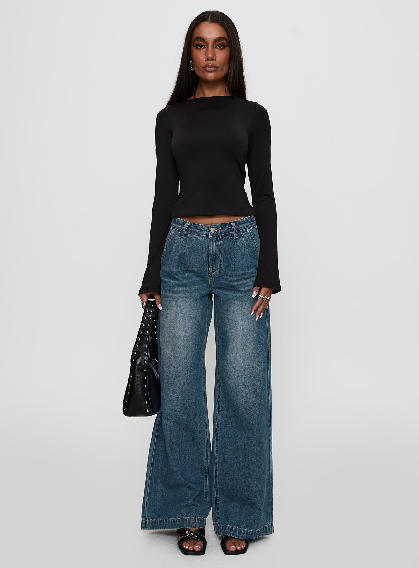 Laguardia Wide Leg Jeans Dark Blue Wash | Princess Polly
