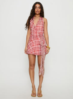 Brissa Halter Wrap Mini Dress Brown Orange Multi