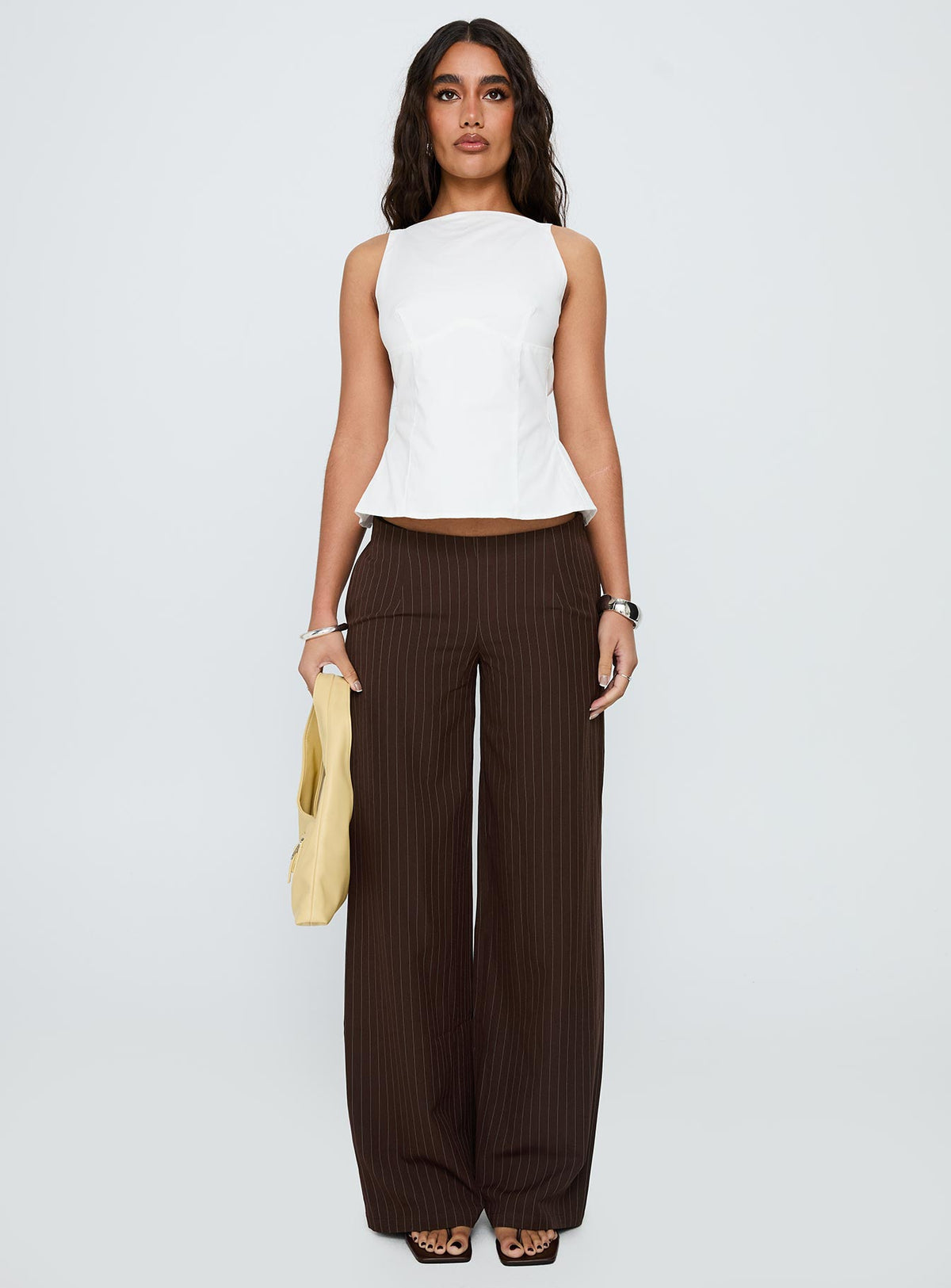 Khane Low Rise Wide Leg Pant Brown Pinstripe Tall