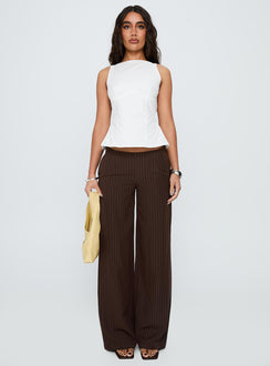 Khane Low Rise Wide Leg Pant Brown Pinstripe Tall