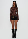 Meant To Be Mesh Long Sleeve Top Brown Floral