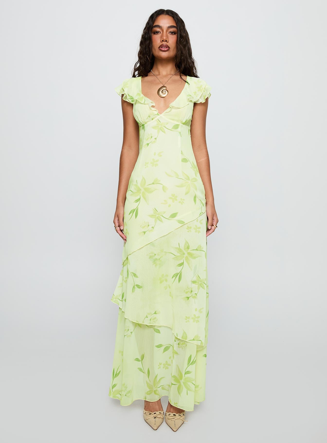 Been Away Frill Maxi Dress Green Multi | Princess Polly Been Away Frill Maxi Dress Green Multi | Princess Polly