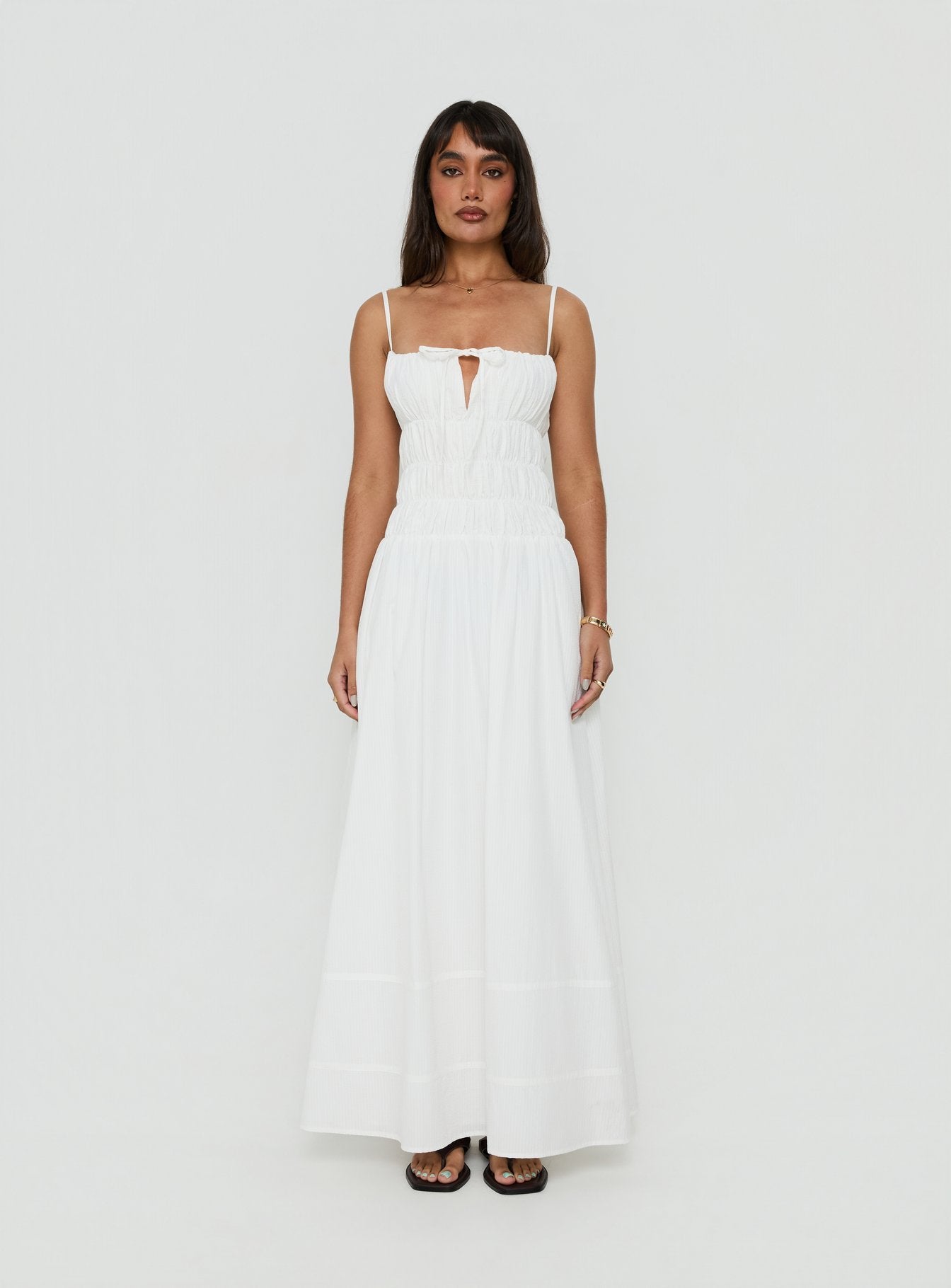 Loralei Shirred Maxi Dress | White | Womens