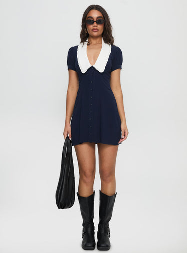 Fabiola Collared Mini Dress Navy