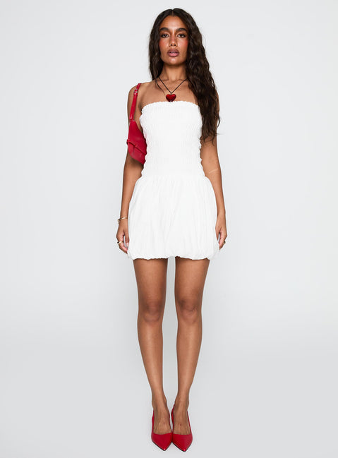 bubble hem mini dress white White Bubble Hem Mini Dress with Structured Bodice