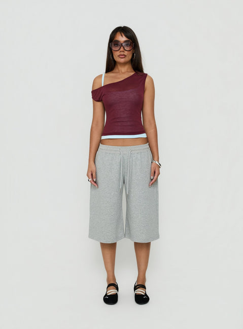Klaretta Off Shoulder Draped Layered Top Burgundy / Blue