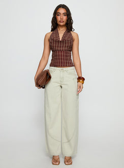 Kendia Plunge Halter Top Red Check