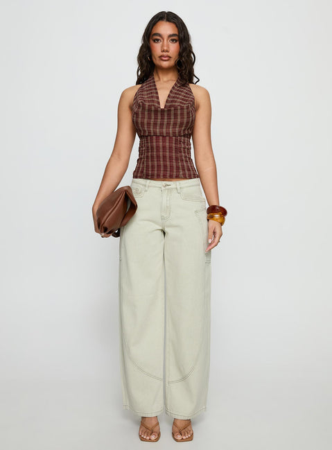 Kendia Plunge Halter Top Red Check