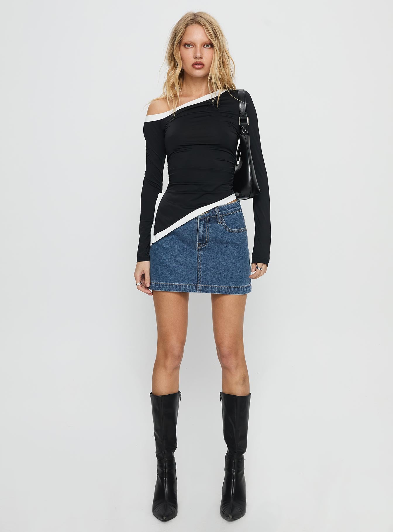 Nickei Denim Mini Skirt Mid Wash Petite | Princess Polly
