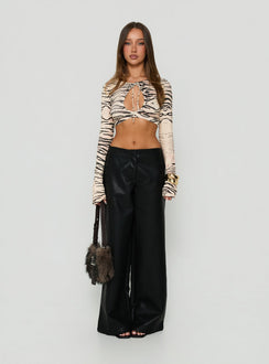 Showcasing the Agazia No Waist Faux Leather Low Rise Straight Pants in Washed Black womens-regular-pants with low-rise front view of model wearing Princess Polly