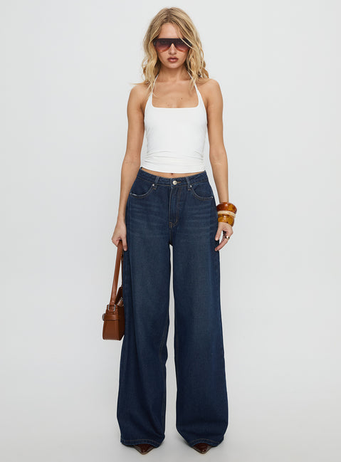 Naylor Mid Rise Wide Leg Jeans Mid Blue Denim