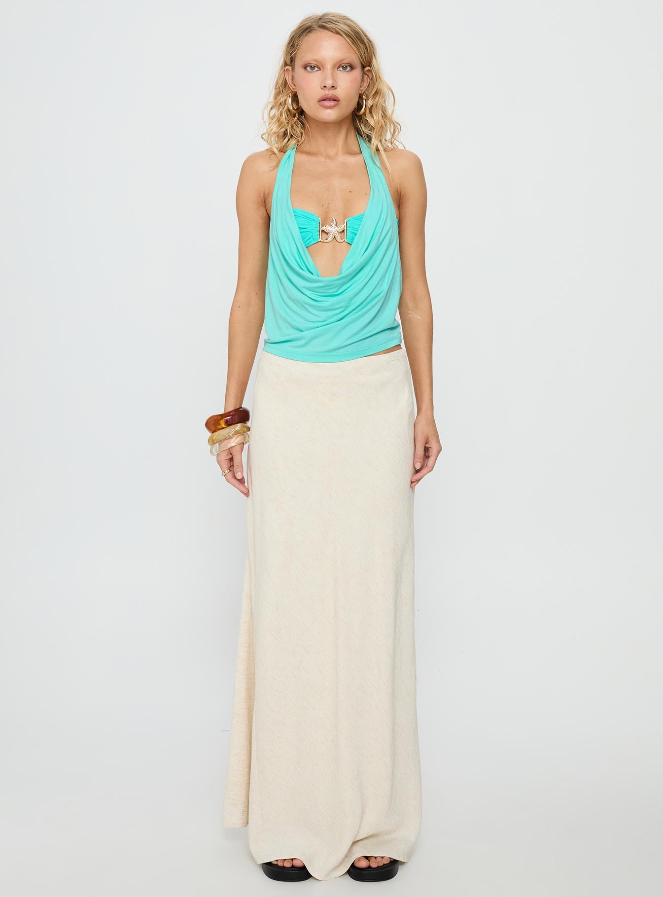 Money Talks Star Detail Top Aqua