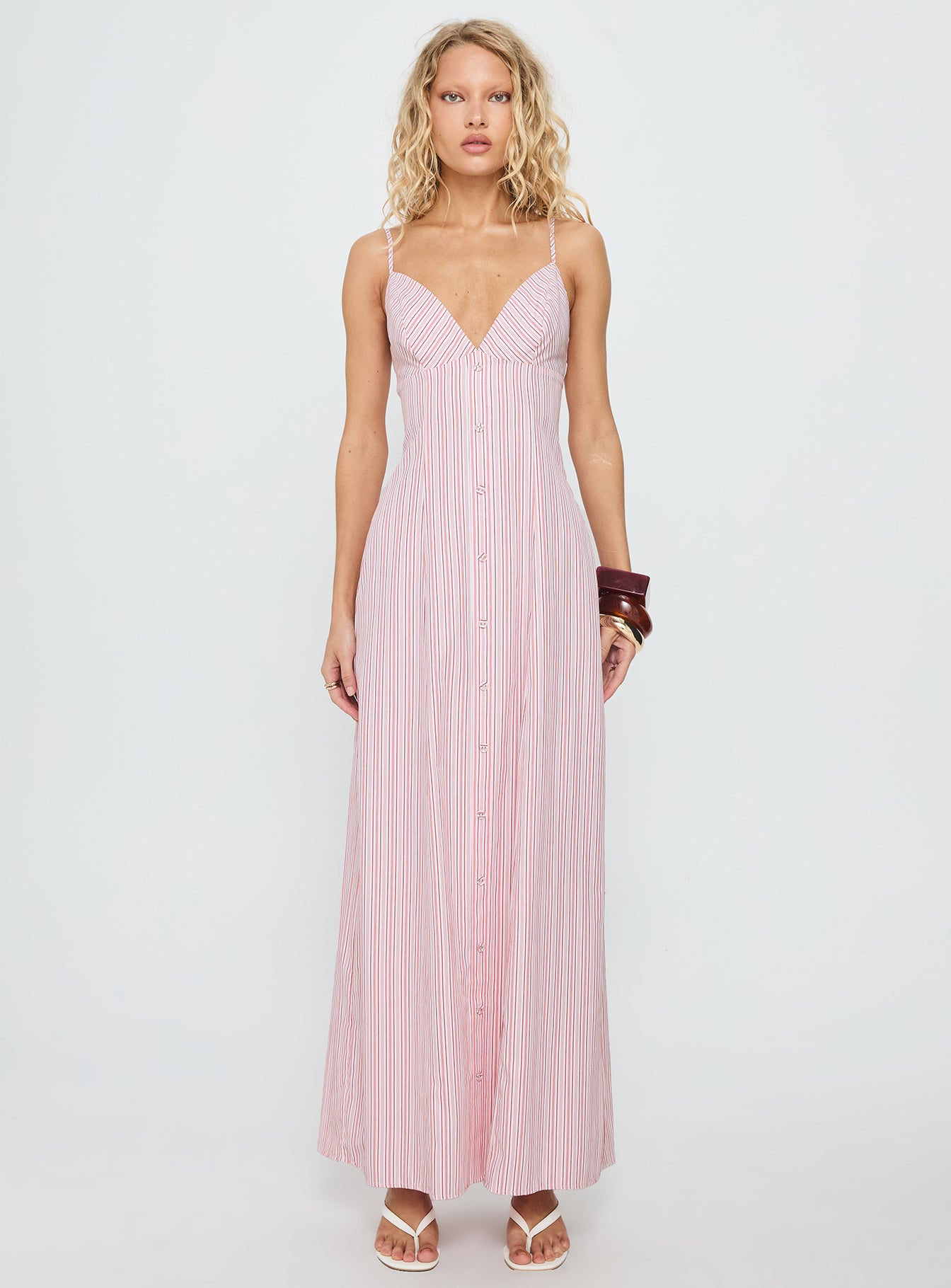 Samiyah Button Down Maxi Dress Red Stripe