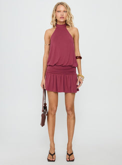 Lealeia Halter Slouch Mini Dress Plum
