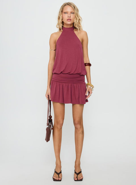 Lealeia Halter Slouch Mini Dress Plum