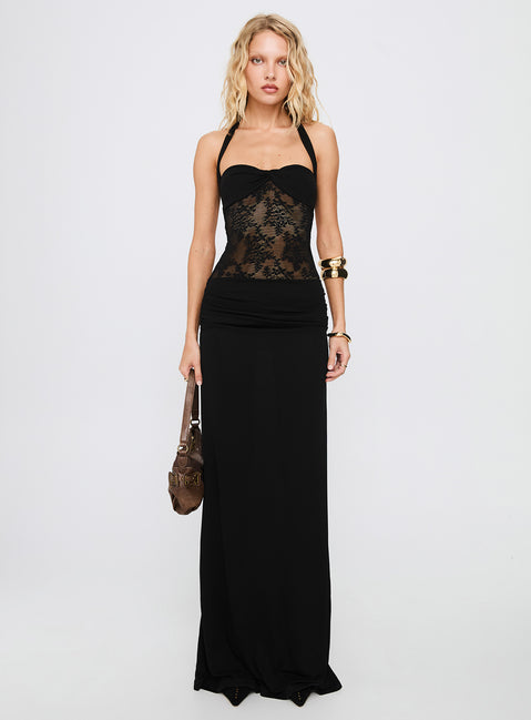 Adalyne Lace Halter Maxi Dress Black | Princess Polly Adalyne Lace Halter Maxi Dress Black | Princess Polly