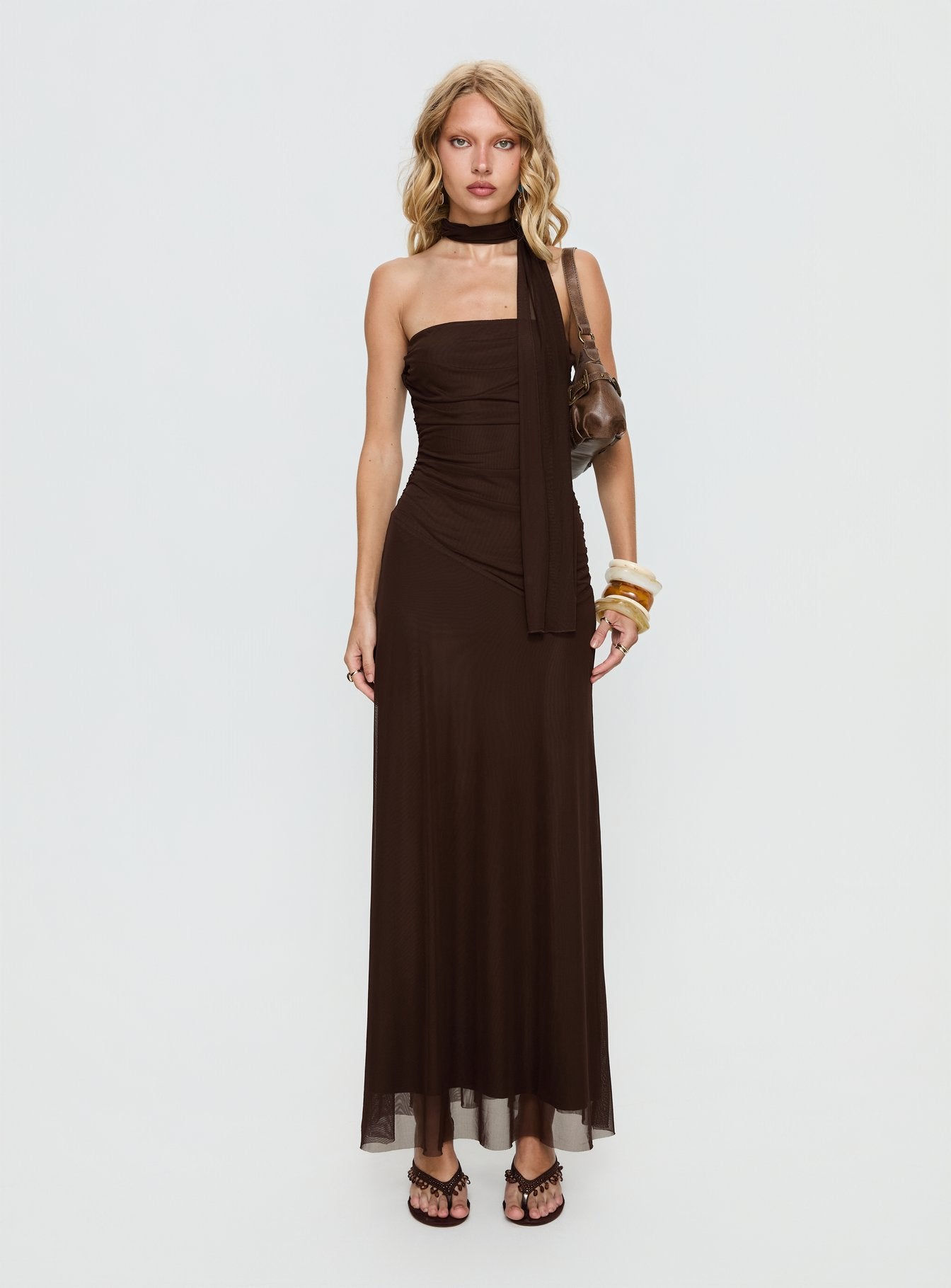 Ainslea Halter Scarf Maxi Dress Dark Brown | Princess Polly Ainslea Halter Scarf Maxi Dress Dark Brown | Princess Polly