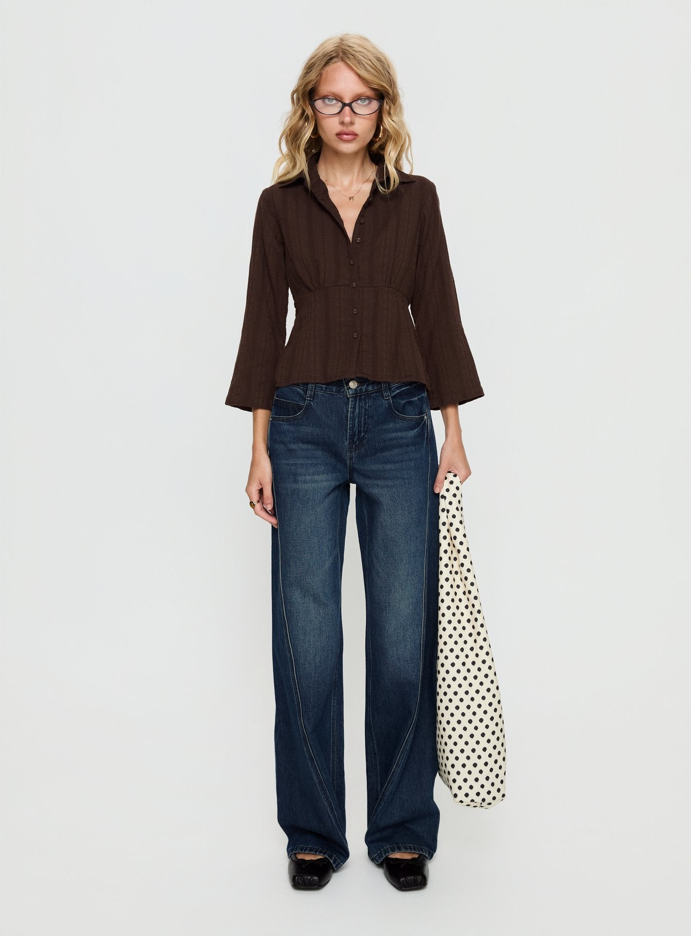 Taelynn 3/4 Sleeve Button Up Shirt Chocolate | Princess Polly