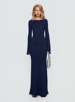 Rhapsody Long Sleeve Knit Maxi Dress Navy