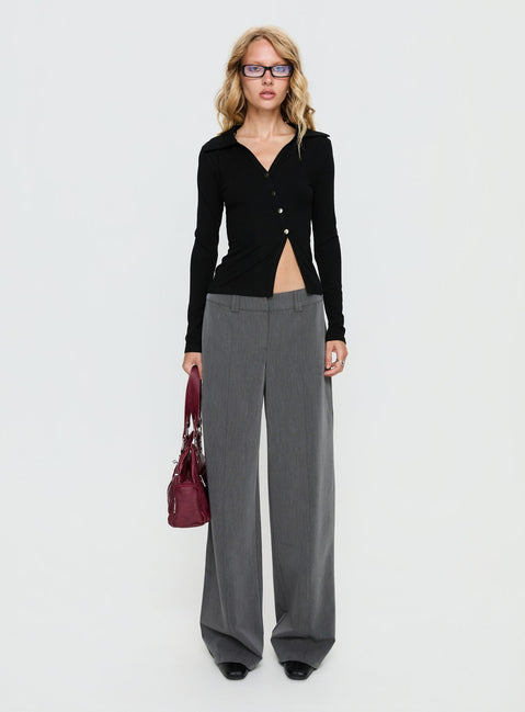 Meeghan Long Sleeve Button Up Top Black