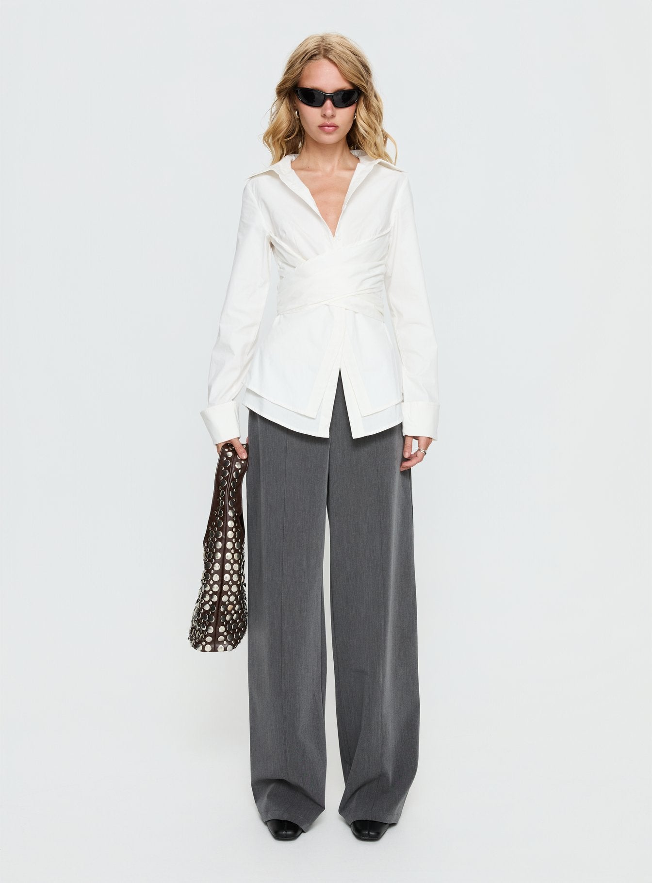Shapeshifter Twist Long Sleeve Shirt White | Princess Polly