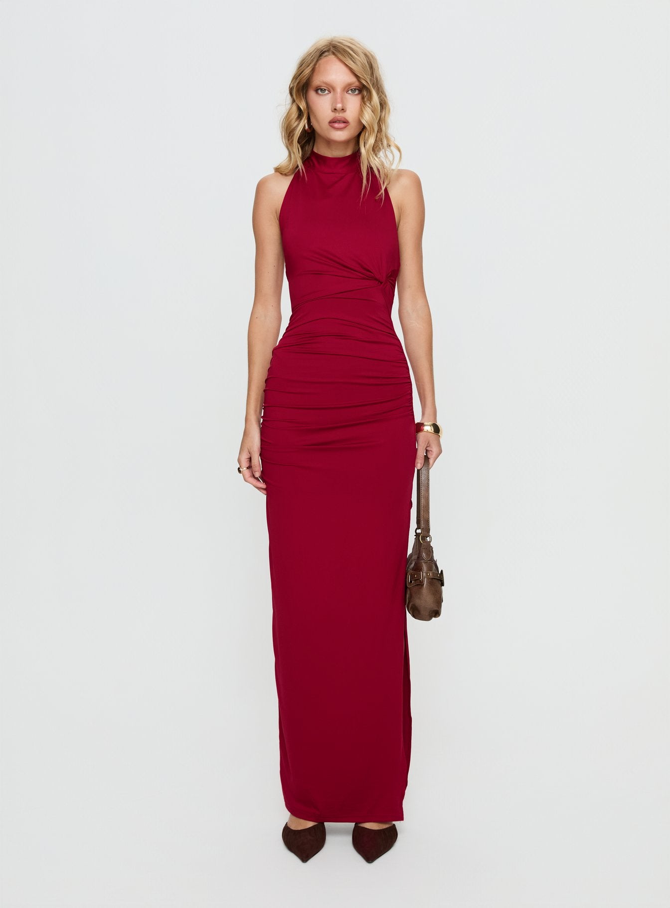 Keysha Halter Maxi Dress Deep Red | Princess Polly