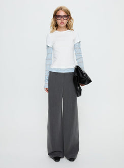 front view of model wearing Princess Polly Sarito Low Rise Straight Leg Pants Grey Mid Rise Pants 