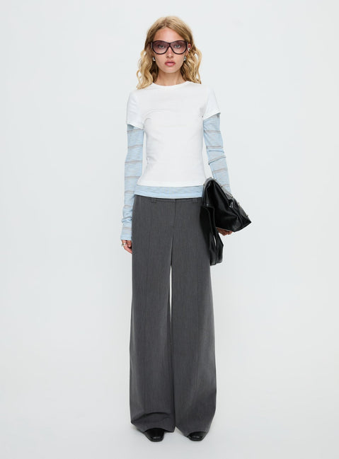 front view of model wearing Princess Polly Sarito Low Rise Straight Leg Pants Grey Mid Rise Pants 