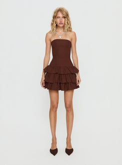 Valentia Tiered Mini Dress Chocolate